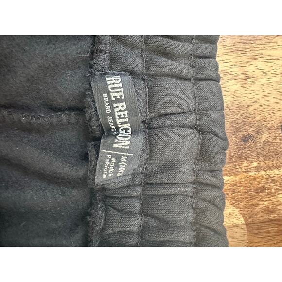 NWT True Religion Boy's Black Drawstring Waist Fleece Joggers Short Size Medium - Picture 2 of 5